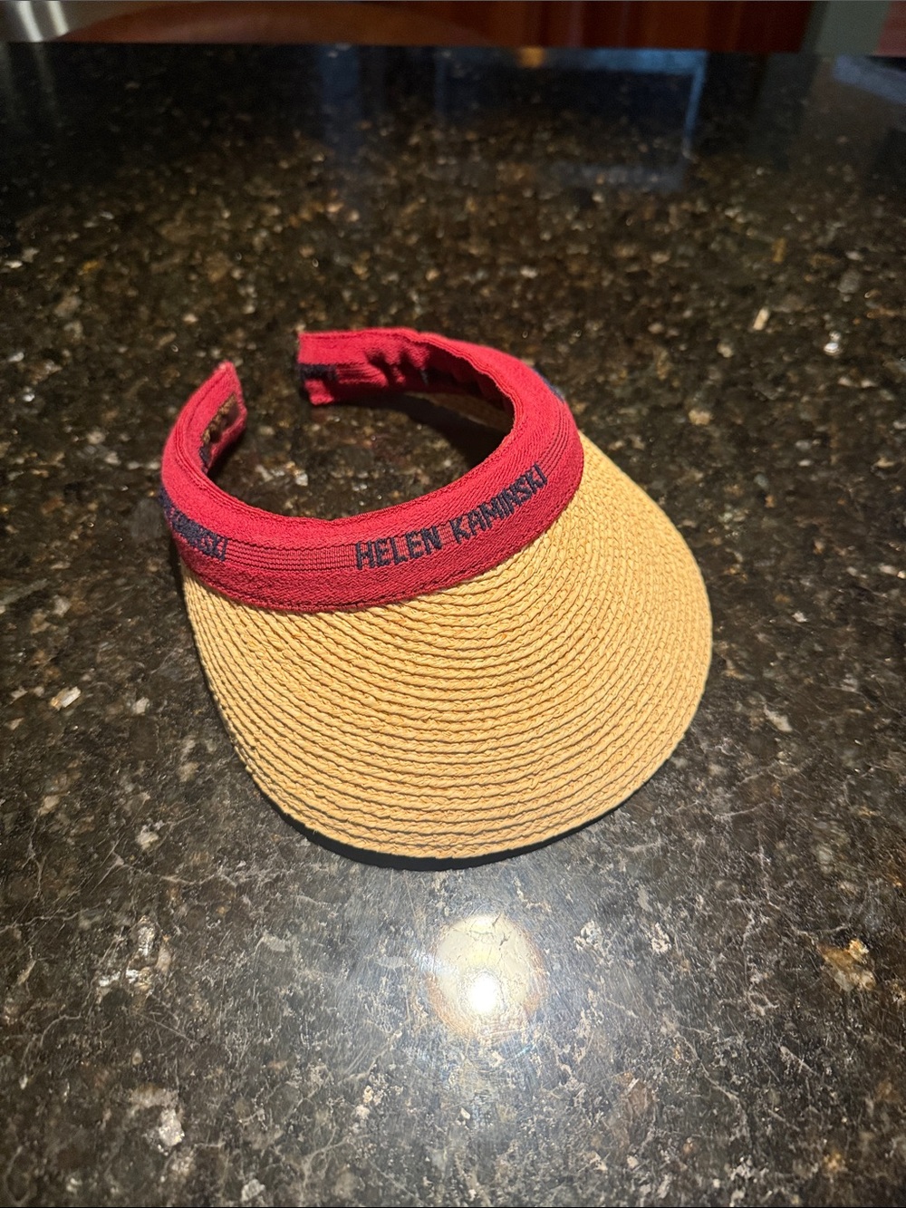 Helen Kaminski Tan Straw Visor with Red Band